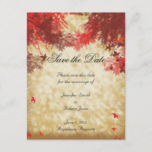 Herfstkleuren: Bourgogne en rode takken op Ecru Save The Date