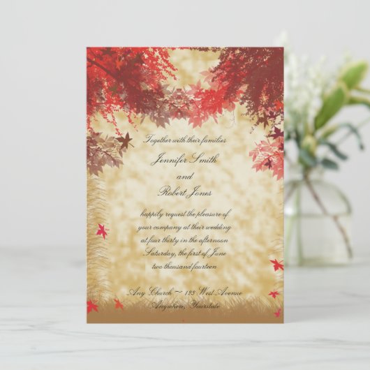 Herfstkleuren en Rode takken Uitnodiging voor brui (Staand voorkant)