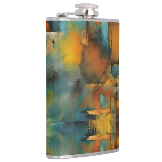 Herfstkleuren, geometrische grunge verf abstract heupfles (Rechts)