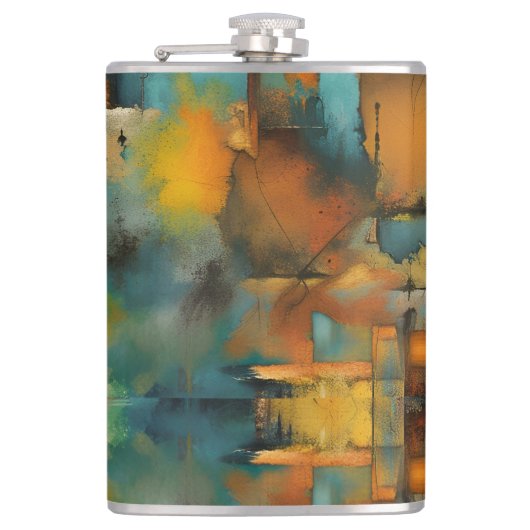 Herfstkleuren, geometrische grunge verf abstract heupfles (Voorkant)