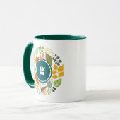 Herfstkleuren Leafs Circle, Aangepast Monogram Mok (Voorkant links)
