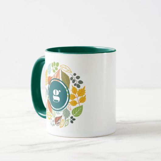 Herfstkleuren Leafs Circle, Aangepast Monogram Mok (Voorkant links)