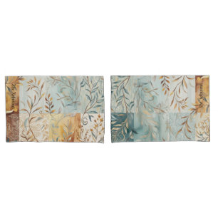 Herfstkleuren Patchwork Pattern Gold Abstract Blau Kussensloop