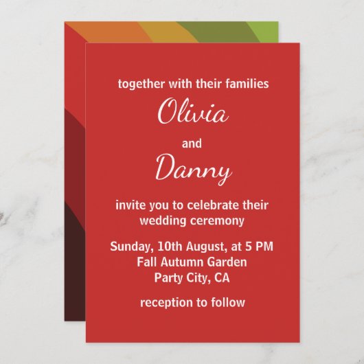 Herfstkleuren Stripe Moderne herfstbruiloft Kaart (Voorkant / Achterkant)