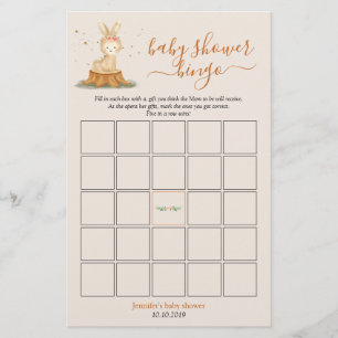 Herfstkonijn Baby Shower Oogst Bingo Spel