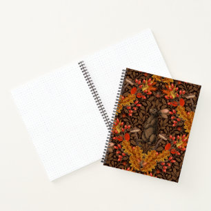 Herfstkonijn op bruin notitieboek