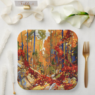 Herfstkrans, kunst door Tom Thomson, Papieren Bordje