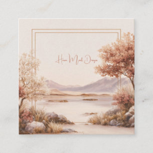 Herfstlandschap Gouden Lijst Rustieke Aquarel Vierkante Visitekaartje