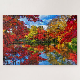 Herfstloof herfstseizoen legpuzzel met meer