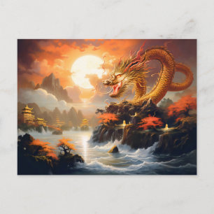 HerfstmAanvang – Chinese Airbrush Draak in Goud  Briefkaart