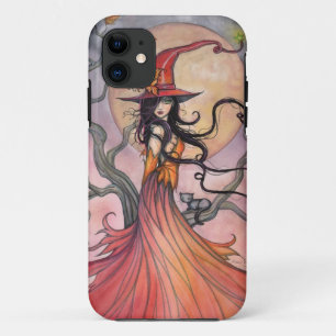 Herfstmagie Heks en Kat Fantasie Kunst iPhone 11 Hoesje