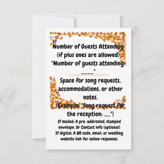 Herfstomhelzing Oranje en Taanje Blad Ontwerp RSVP Kaartje (Achterkant)