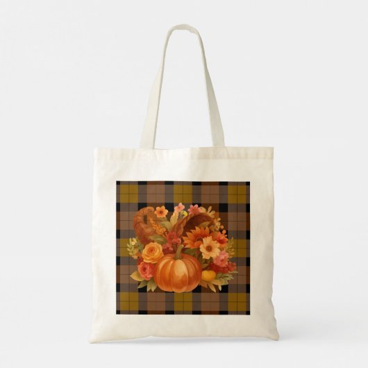 Herfstoogst Plaid en Cornucopia Tote Bag (Achterkant)