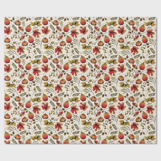 Herfstoogst pompoenen, eikels & herfstbladeren cadeaupapier (Vlak)