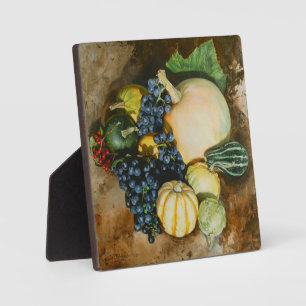 Herfstoogst Stilleven met pompoenen, kalebassen Fotoplaat