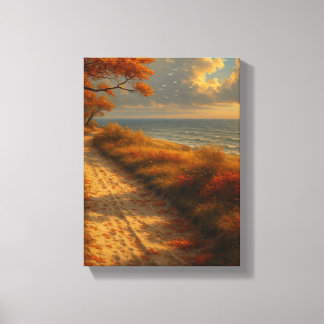 Herfstpad door het Zee Canvas Afdruk