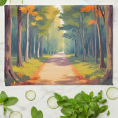 Herfstpad Herfst gebladerte Waterverf landschap Theedoek (Gevouwen)