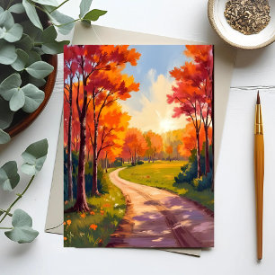 Herfstpad   Rode Bladeren Natuur Landschap Briefkaart