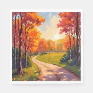 Herfstpad Rode Bladeren Natuur Landschap Servet