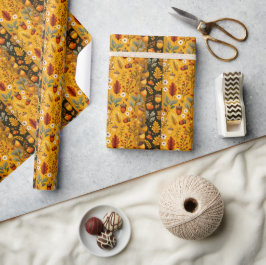 Herfstpatroon met eikels, witte bloemen cadeaupapier