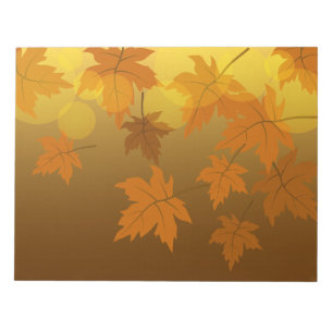 Herfstpatroon met vallende esdoornbladeren en boke notitieblok