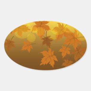 Herfstpatroon met vallende esdoornbladeren en boke ovale sticker