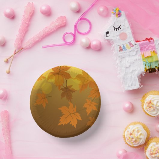 Herfstpatroon met vallende esdoornbladeren en boke papieren kommen (Feest)