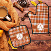 Herfstplaid monogram ovenwant & pannenlap set