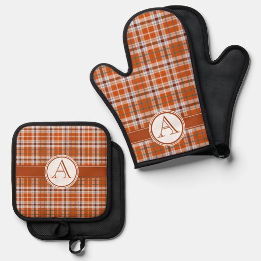 Herfstplaid monogram ovenwant & pannenlap set (Voorkant / Achterkant)
