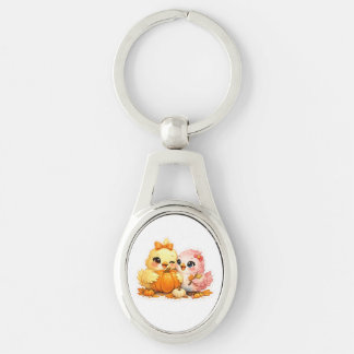 Herfstpompoen & Mooie Vogels Ovale Sleutelhanger