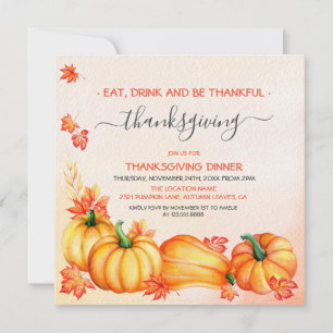 herfstpompoen   Thanksgiving Dinner Invitation Kaart