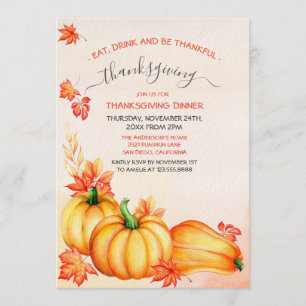 herfstpompoen Thanksgiving Dinner Invitation Kaart