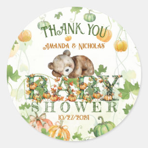 Herfstpompoenen & Beer Baby Shower Bedankt Ronde Sticker