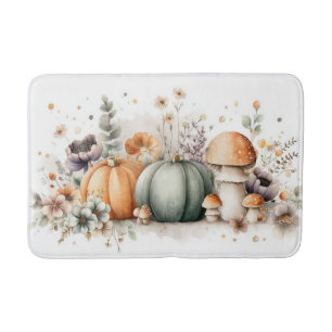 Herfstpompoenen, champignons en bloemen badmat