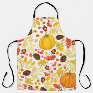 Herfstpompoenen, eikels,  achtergrond. schort