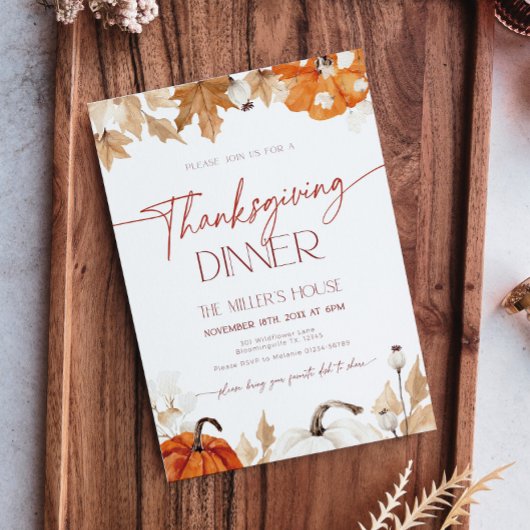 Herfstpompoenen en bladeren Thanksgiving-diner  Kaart