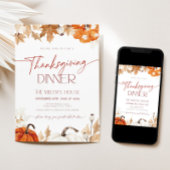 Herfstpompoenen en bladeren Thanksgiving-diner  Kaart