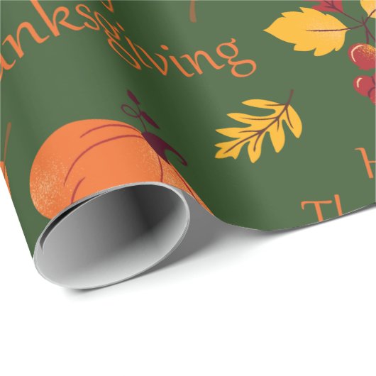 Herfstpompoenen en herfstbladeren Happy Thanksgivi Cadeaupapier (Rol Hoek)