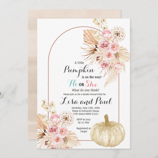 Herfstpompoenen Hij of zij Genderonthulling Uitnod Kaart (Voorkant / Achterkant)
