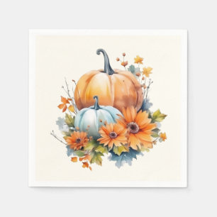 Herfstpompoenen met bloemen en blad servet