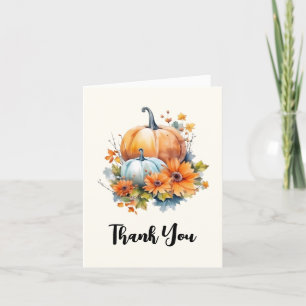 Herfstpompoenen met bloemen en bladeren bedankkaart