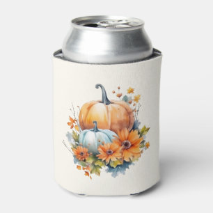 Herfstpompoenen met bloemen en bladeren blikjeskoeler
