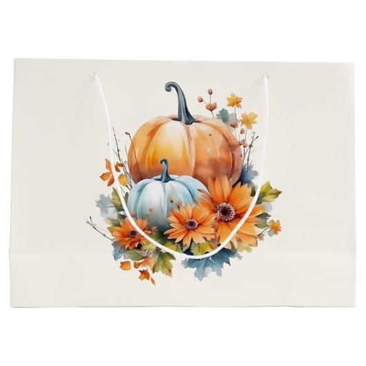 Herfstpompoenen met bloemen en bladeren groot cadeauzakje (Achterkant)