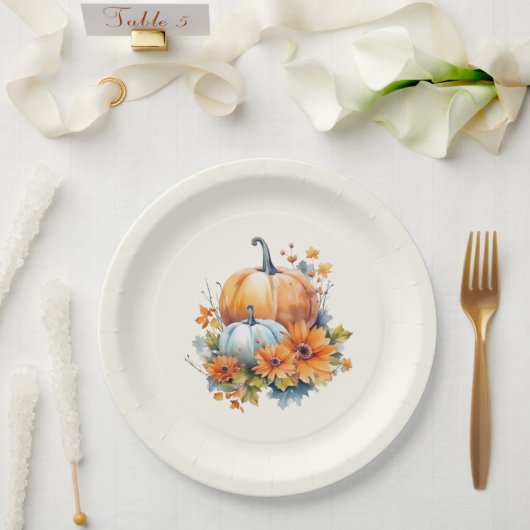 Herfstpompoenen met bloemen en bladeren papieren bordje (Huwelijk)