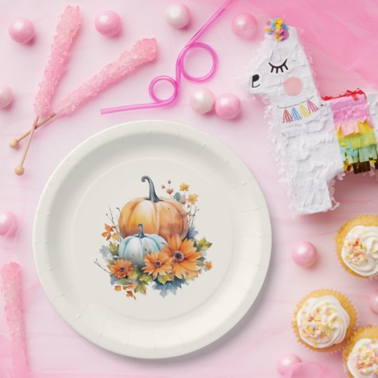 Herfstpompoenen met bloemen en bladeren papieren bordje (Feest)
