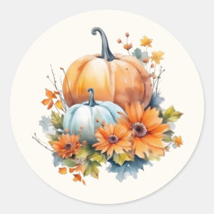 Herfstpompoenen met bloemen en bladeren ronde sticker