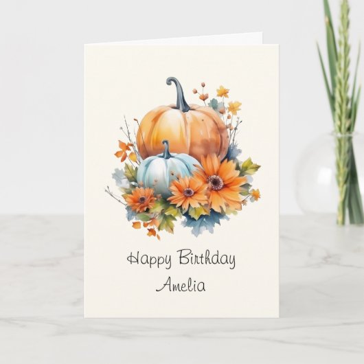 Herfstpompoenen met bloemen en bladeren Verjaardag Kaart (Voorkant)