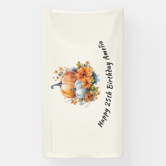 Herfstpompoenen met bloemen en bladeren Verjaardag Spandoek (Verticaal)