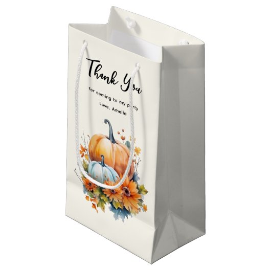 Herfstpompoenen met bloemen en gebladerte Bedankt Klein Cadeauzakje (Voorkant Gekanteld)