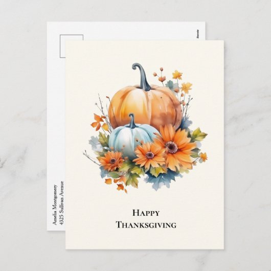Herfstpompoenen met bloemen Thanksgiving Feestdagenkaart (Voorkant / Achterkant)